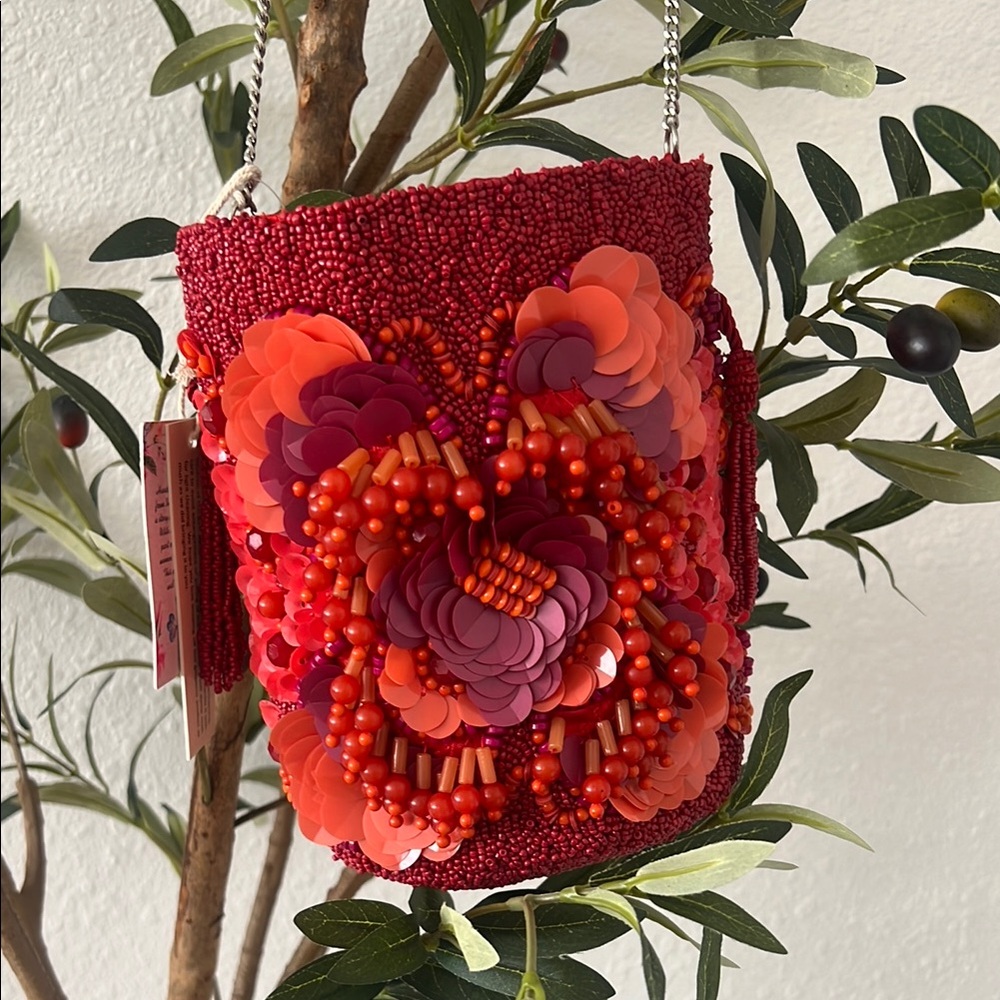 Made in India Beaded Red Floral Women's Bag